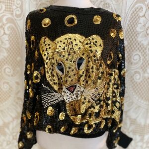 Vintage Sequin Beaded Dolman Sleeve Top | Bold Statement Blouse S–M